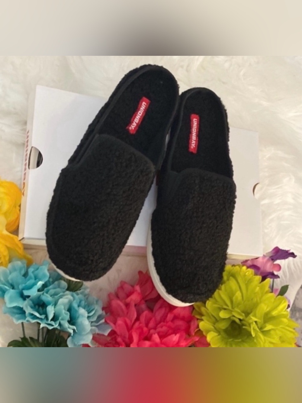 Union Bay Mule Slide Clogs Slip On Shoes Black Sherpa Sz 8 NEW! FIRM!!!
